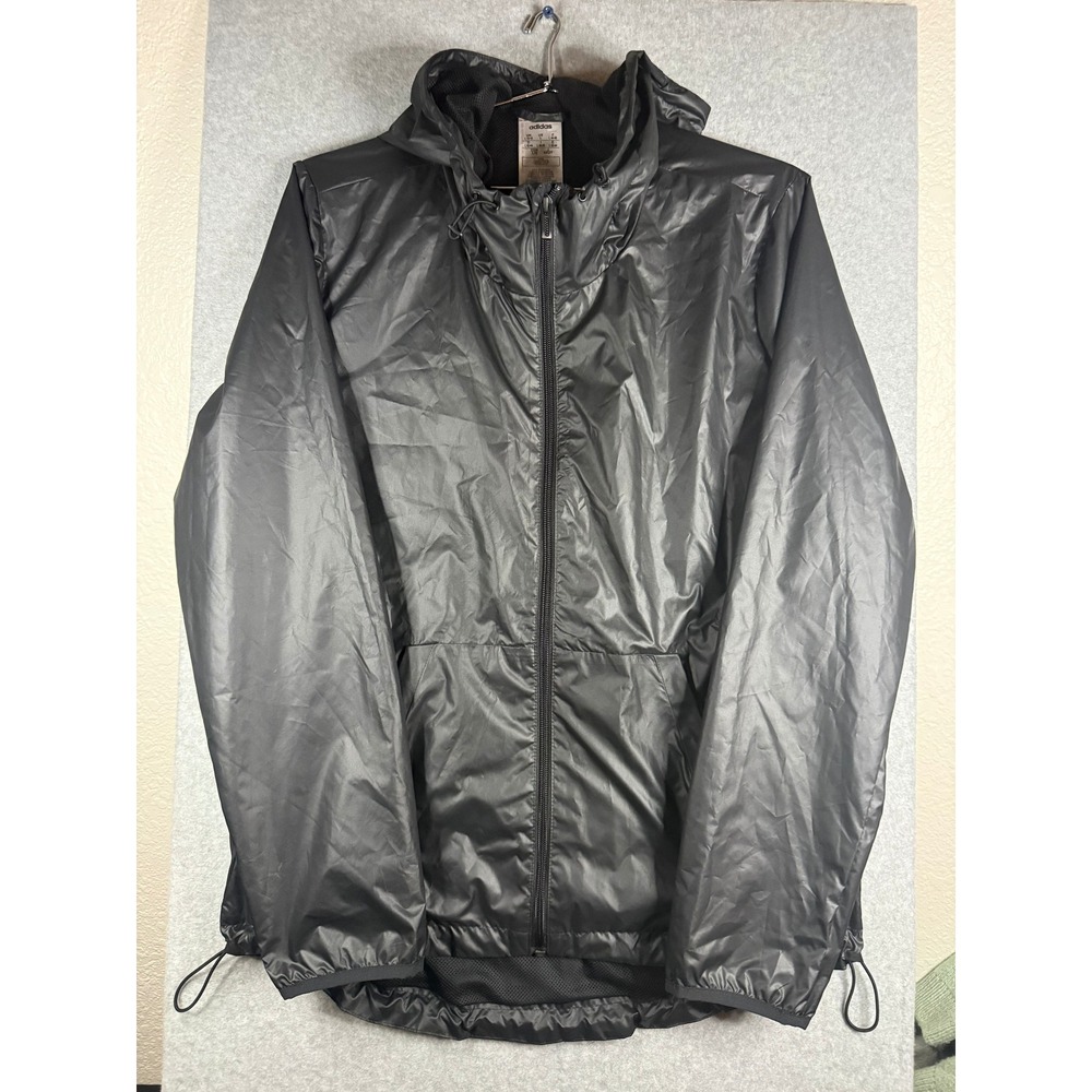 Adidas Essentials Linear Windbreaker Black Full Zip Hooded Jacket Mens Small